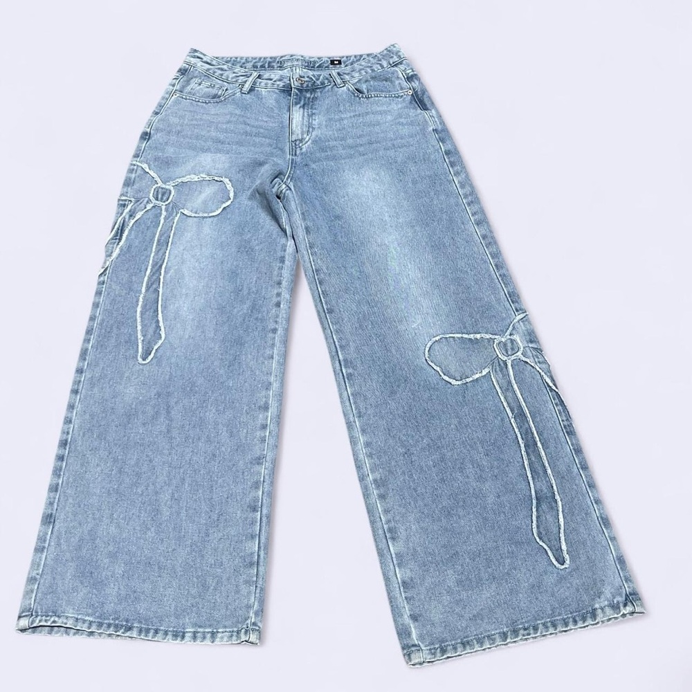 Women's Light Blue Jeans with Bow Detail